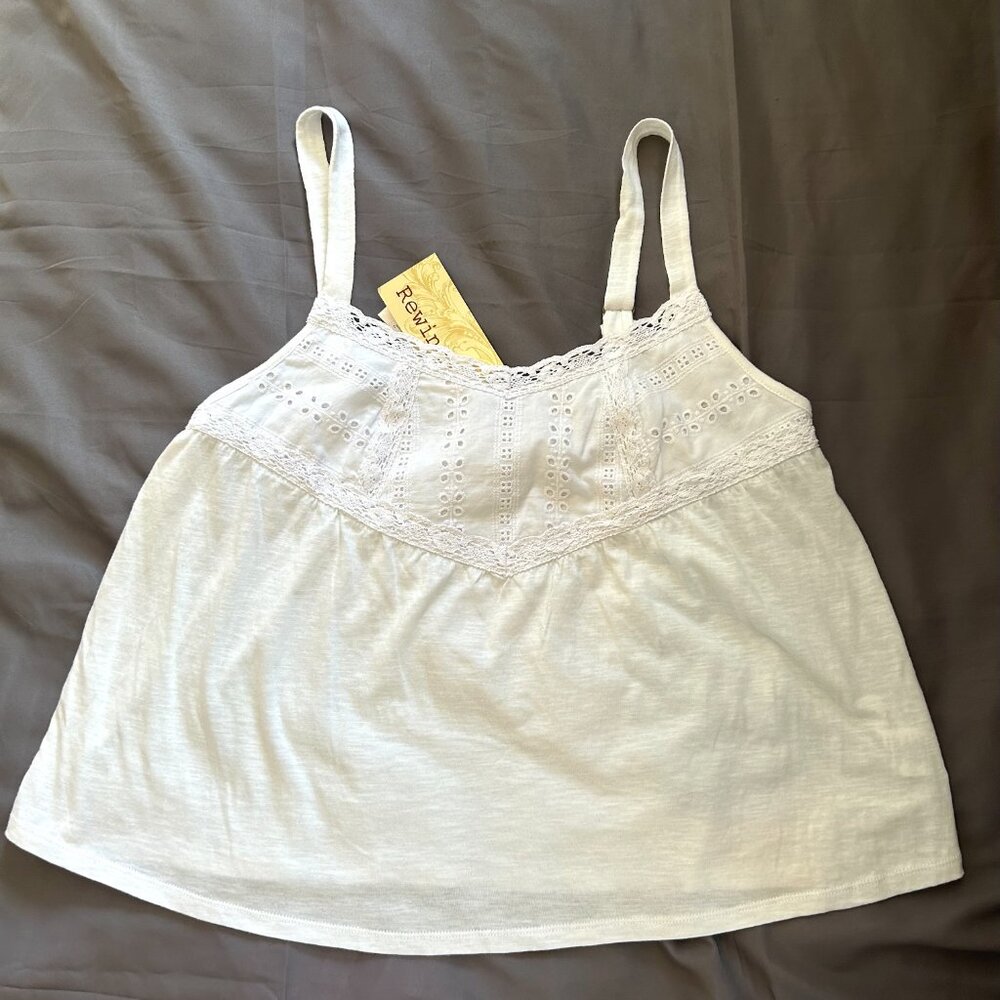 Rewind Junior White cotton laced tank top with adjustable straps-Sz L
